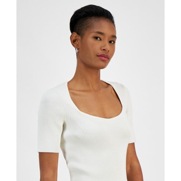 BOSS Orange Women's Faggio Ribbed Sweetheart-Neck Top Cream Size M MSRP $148 - Picture 2 of 3